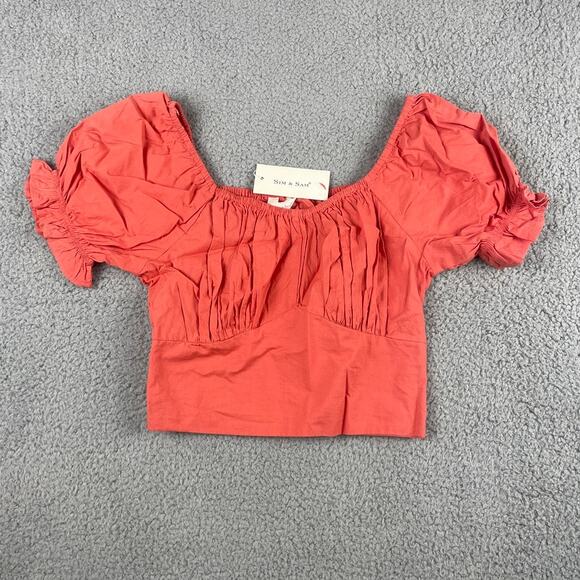 Sim & Sam Women's Small Red 100% Cotton Off the Shoulder Puff Sleeve Crop Top - Picture 1 of 13